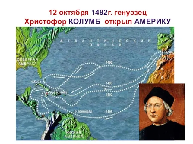 12 октября 1492г. генуэзец Христофор КОЛУМБ открыл АМЕРИКУ