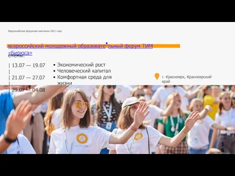 Всероссийская форумная кампания 2021 года всероссийский молодежный образовате•льный форум ТИМ «Бирюса» Экономический