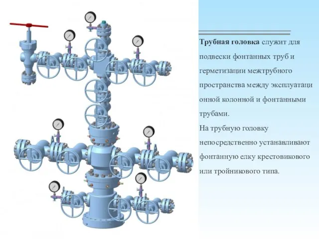 Трубная головка служит для подвески фонтанных труб и герметизации межтрубного пространства между