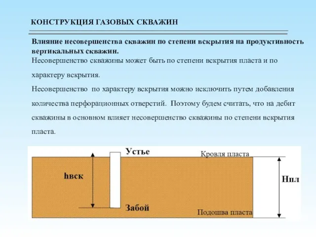 Влияние несовершенства скважин по степени вскрытия на продуктивность вертикальных скважин. Несовершенство скважины