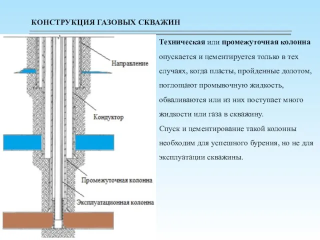 Техническая или промежуточная колонна опускается и цементируется только в тех случаях, когда