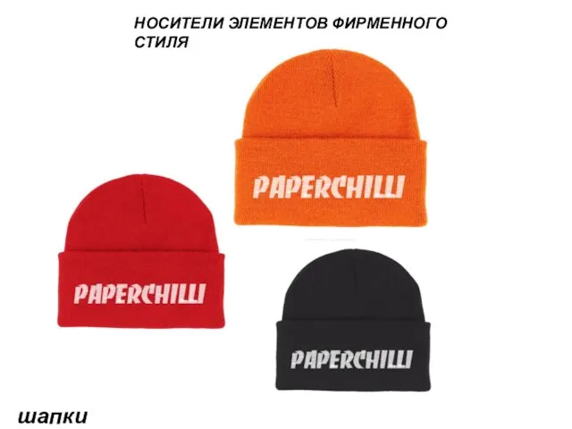 НОСИТЕЛИ ЭЛЕМЕНТОВ ФИРМЕННОГО СТИЛЯ шапки «PAPERCHILLI»