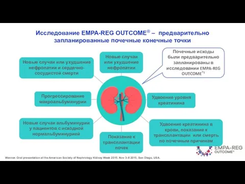 Исследование EMPA-REG OUTCOME® – предварительно запланированные почечные конечные точки Почечные исходы были