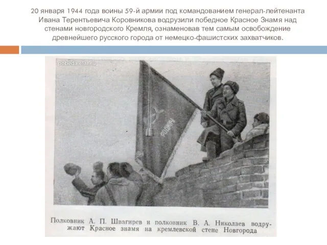 20 января 1944 года воины 59-й армии под командованием генерал-лейтенанта Ивана Терентьевича