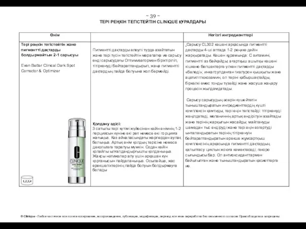 ~ 39 ~ ТЕРІ РЕҢКІН ТЕГІСТЕЙТІН CLINIQUE ҚҰРАЛДАРЫ © Clinique - Любое