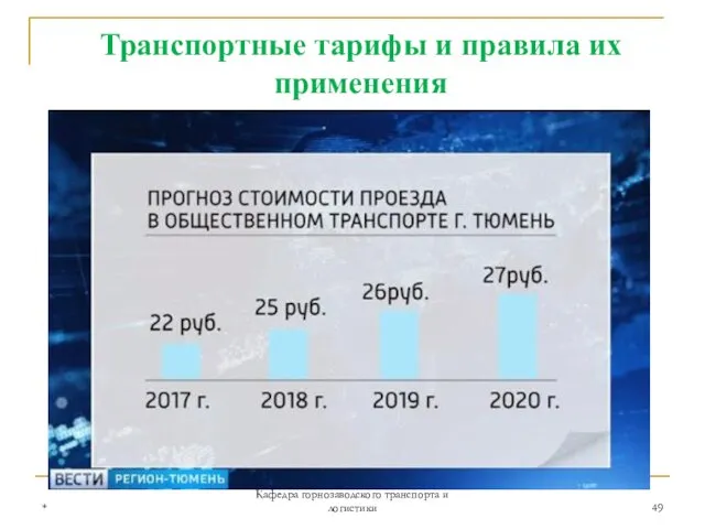 * Кафедра горнозаводского транспорта и логистики Транспортные тарифы и правила их применения