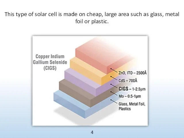 4 This type of solar cell is made on cheap, large area