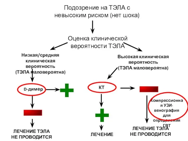 Подозрение на ТЭЛА с невысоким риском (нет шока) Оценка клинической вероятности ТЭЛА