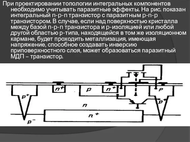 При проектировании топологии интегральных компонентов необходимо учитывать паразитные эффекты. На рис. показан