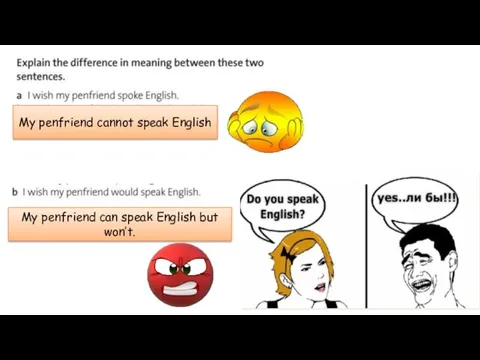 My penfriend cannot speak English My penfriend can speak English but won’t.