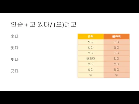 연습 + 고 있다/ (으)려고 웃다 짓다 빗다 긋다