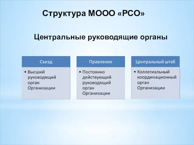 Структура МООО «РСО» Центральные руководящие органы
