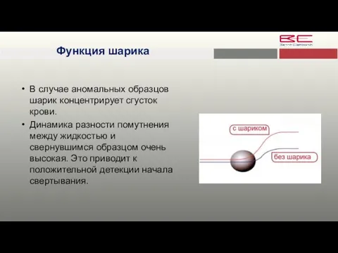 Функция шарика В случае аномальных образцов шарик концентрирует сгусток крови. Динамика разности