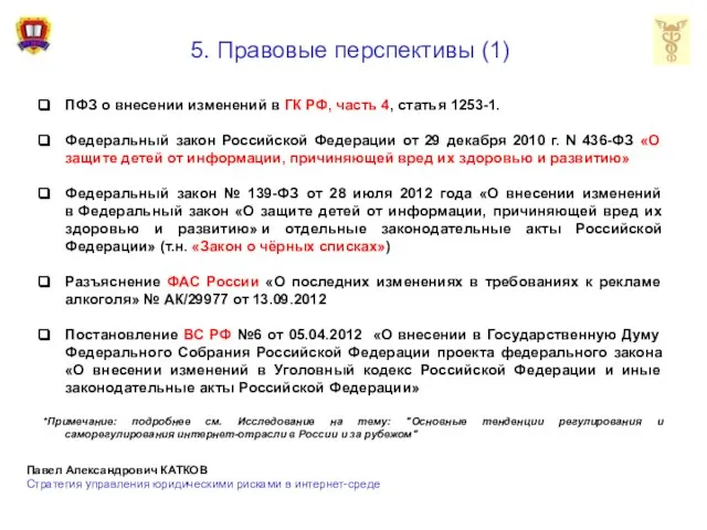 5. Правовые перспективы (1) ПФЗ о внесении изменений в ГК РФ, часть