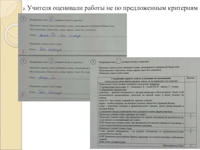 2. Учителя оценивали работы не по предложенным критериям