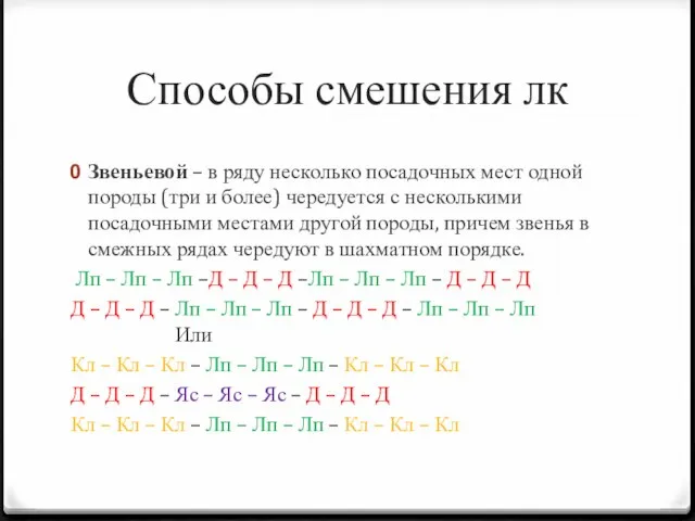 Способы смешения лк Звеньевой – в ряду несколько посадочных мест одной породы