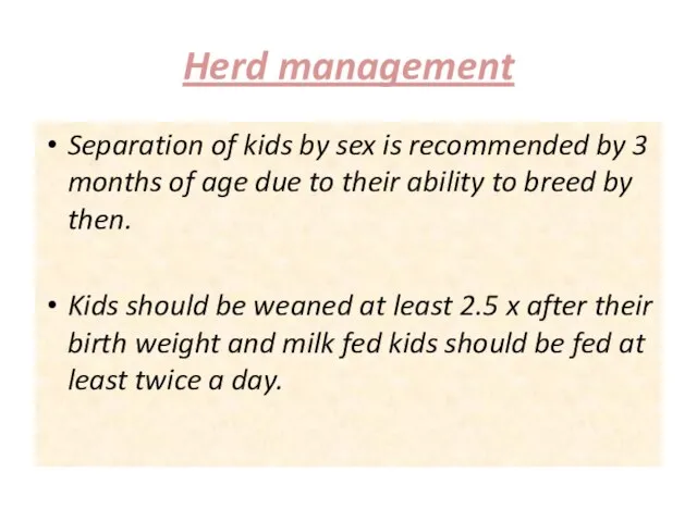 Herd management Separation of kids by sex is recommended by 3 months