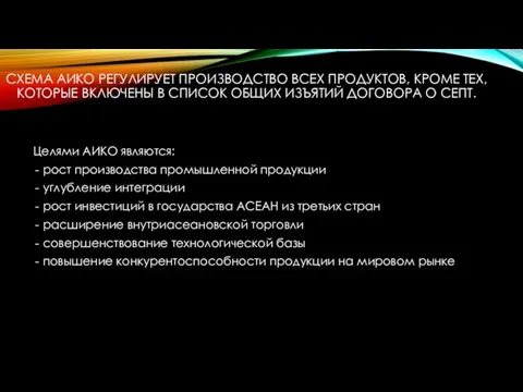 СХЕМА АИКО РЕГУЛИРУЕТ ПРОИЗВОДСТВО ВСЕХ ПРОДУКТОВ, КРОМЕ ТЕХ, КОТОРЫЕ ВКЛЮЧЕНЫ В СПИСОК