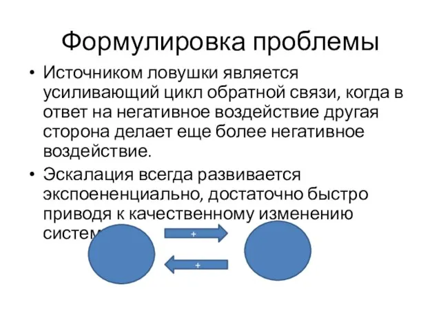 Формулировка проблемы Источником ловушки является усиливающий цикл обратной связи, когда в ответ