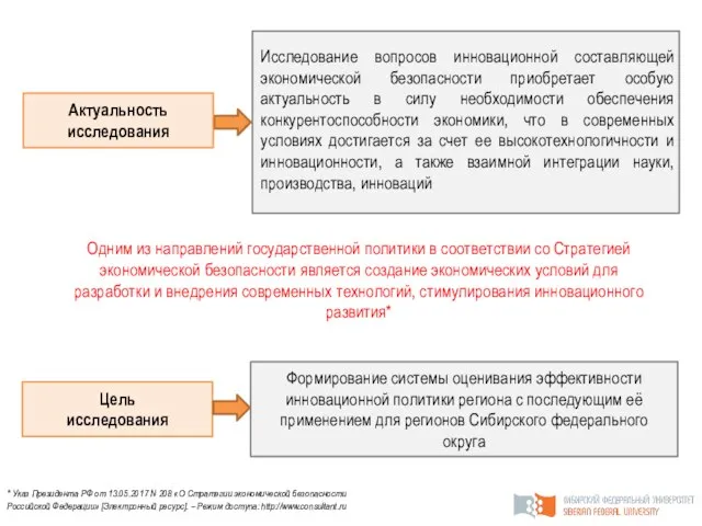 Цель исследования Формирование системы оценивания эффективности инновационной политики региона с последующим её