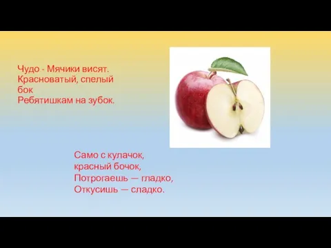 Чудо - Мячики висят. Красноватый, спелый бок Ребятишкам на зубок. Само с