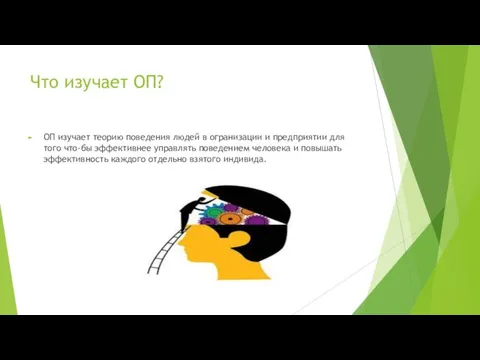 Что изучает ОП? ОП изучает теорию поведения людей в огранизации и предприятии