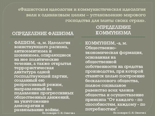 «Фашистская идеология и коммунистическая идеология вели к одинаковым целям – установлению мирового