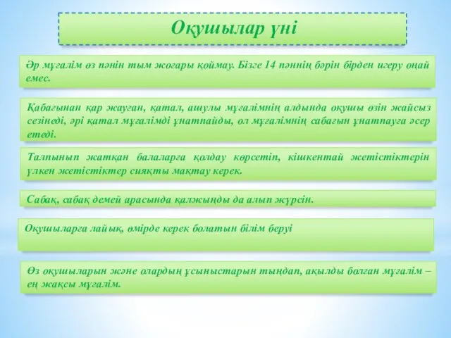 Оқушылар үні Әр мұғалім өз пәнін тым жоғары қоймау. Бізге 14 пәннің