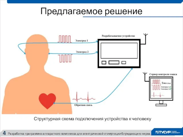 Предлагаемое решение Разработка программно-аппаратного комплекса для электрической стимуляции блуждающего нерва. Структурная схема