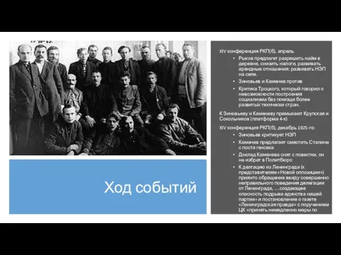 Ход событий XIV конференция РКП(б), апрель Рыков предлагет разрешить найм в деревне,