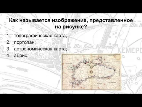 Как называется изображение, представленное на рисунке? топографическая карта; портолан; астрономическая карта; абрис.