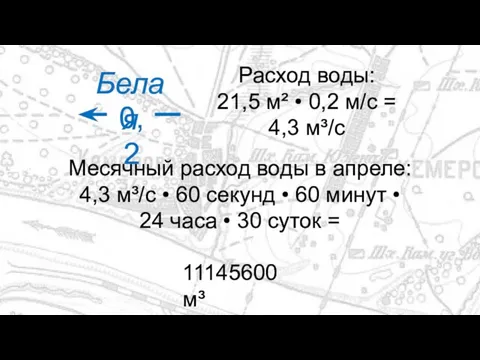 0,2 Белая Расход воды: 21,5 м² • 0,2 м/с = 4,3 м³/с