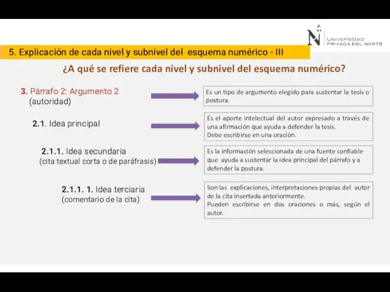 5. Explicación de cada nivel y subnivel del esquema numérico - III