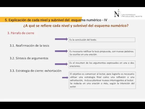 5. Explicación de cada nivel y subnivel del esquema numérico - IV