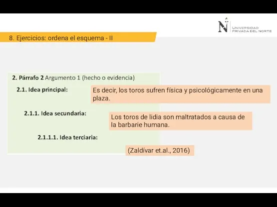 8. Ejercicios: ordena el esquema - II Es decir, los toros sufren