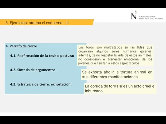 8. Ejercicios: ordena el esquema - III La corrida de toros sí