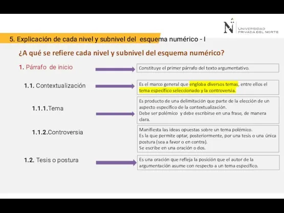 5. Explicación de cada nivel y subnivel del esquema numérico - I