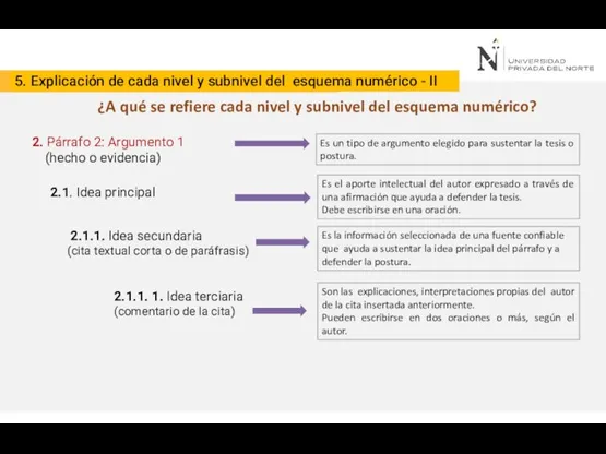 5. Explicación de cada nivel y subnivel del esquema numérico - II