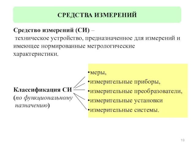 СРЕДСТВА ИЗМЕРЕНИЙ Средство измерений (СИ) – техническое устройство, предназначенное для измерений и