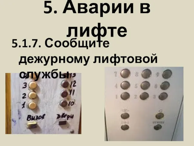 5. Аварии в лифте 5.1.7. Сообщите дежурному лифтовой службы