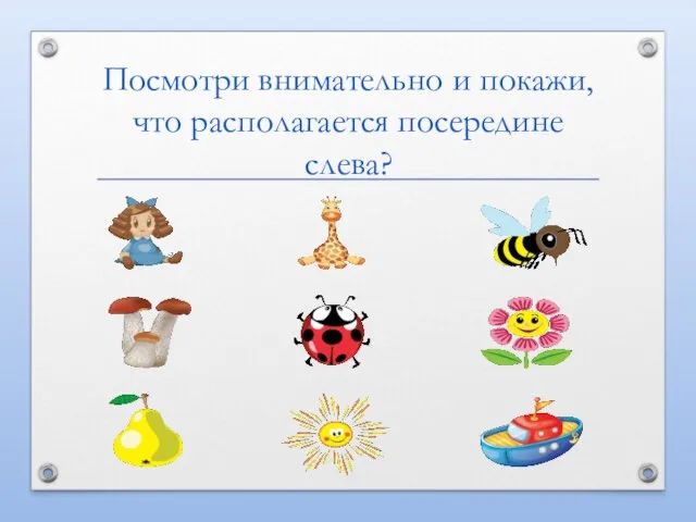 Посмотри внимательно и покажи, что располагается посередине слева?