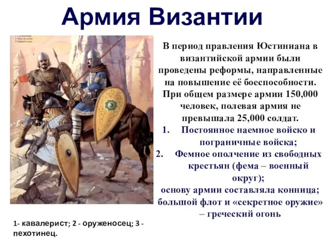 . . Армия Византии В период правления Юстиниана в византийской армии были