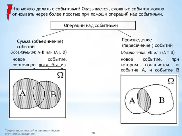 Теория вероятностей и математическая статистика. Введение Что можно делать с событиями? Оказывается,