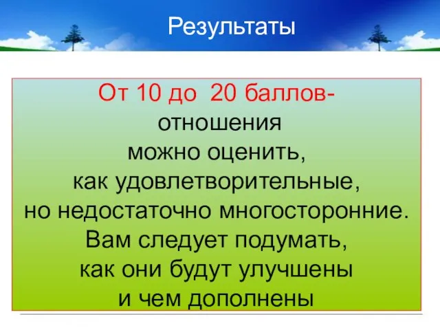 От 10 до 20 баллов- отношения можно оценить, как удовлетворительные, но недостаточно