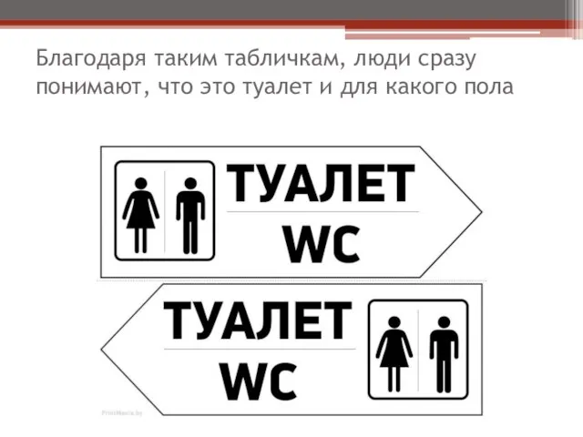 Благодаря таким табличкам, люди сразу понимают, что это туалет и для какого пола