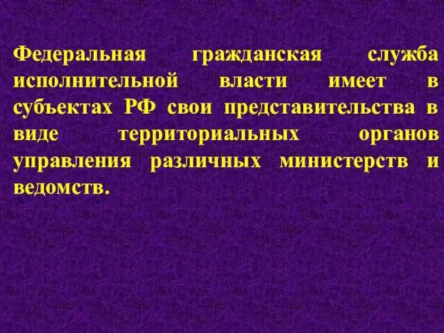 Федеральная гражданская служба исполнительной власти имеет в субъектах РФ свои представительства в