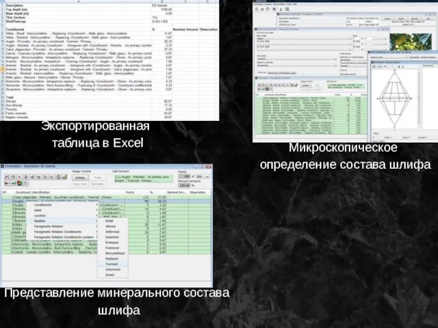 Экспортированная таблица в Excel Микроскопическое определение состава шлифа Представление минерального состава шлифа