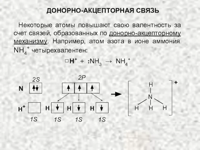 N 2S 2P H+ 1S 1S 1S 1S H H H Некоторые