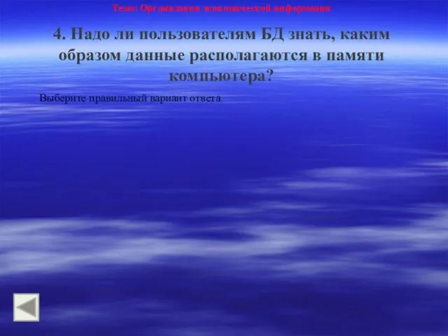 Тема: Организация экономической информации 4. Надо ли пользователям БД знать, каким образом