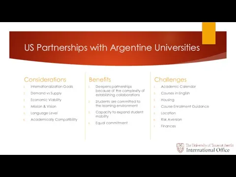 US Partnerships with Argentine Universities Considerations Internationalization Goals Demand vs Supply Economic